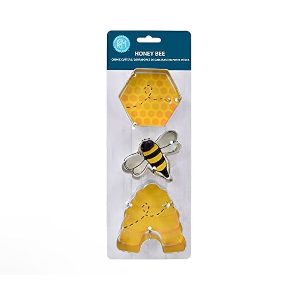 Honey Bee Cookie Cutter Set Hexagon Beehive Stainless Steel 3 Piece